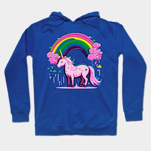 Pink cute unicorn in rainbow Hoodie